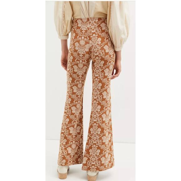Anthropologie Knit Flare Pants Pull-on Tan Stretch Boho Festival Concert  L New - Picture 6 of 15